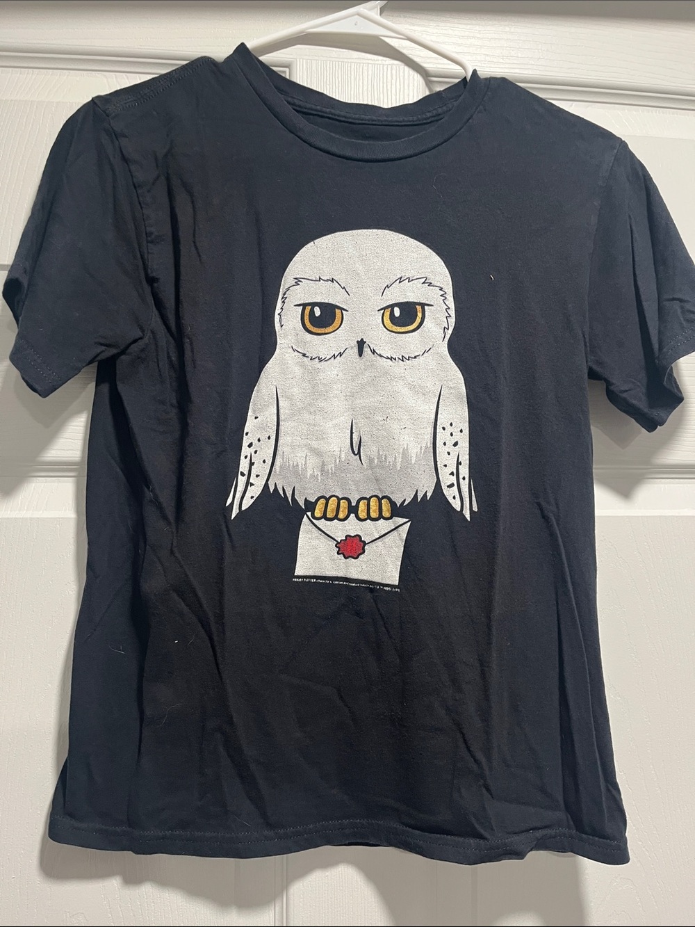 Kids Black Short Sleeve Tee with White Owl Graphic